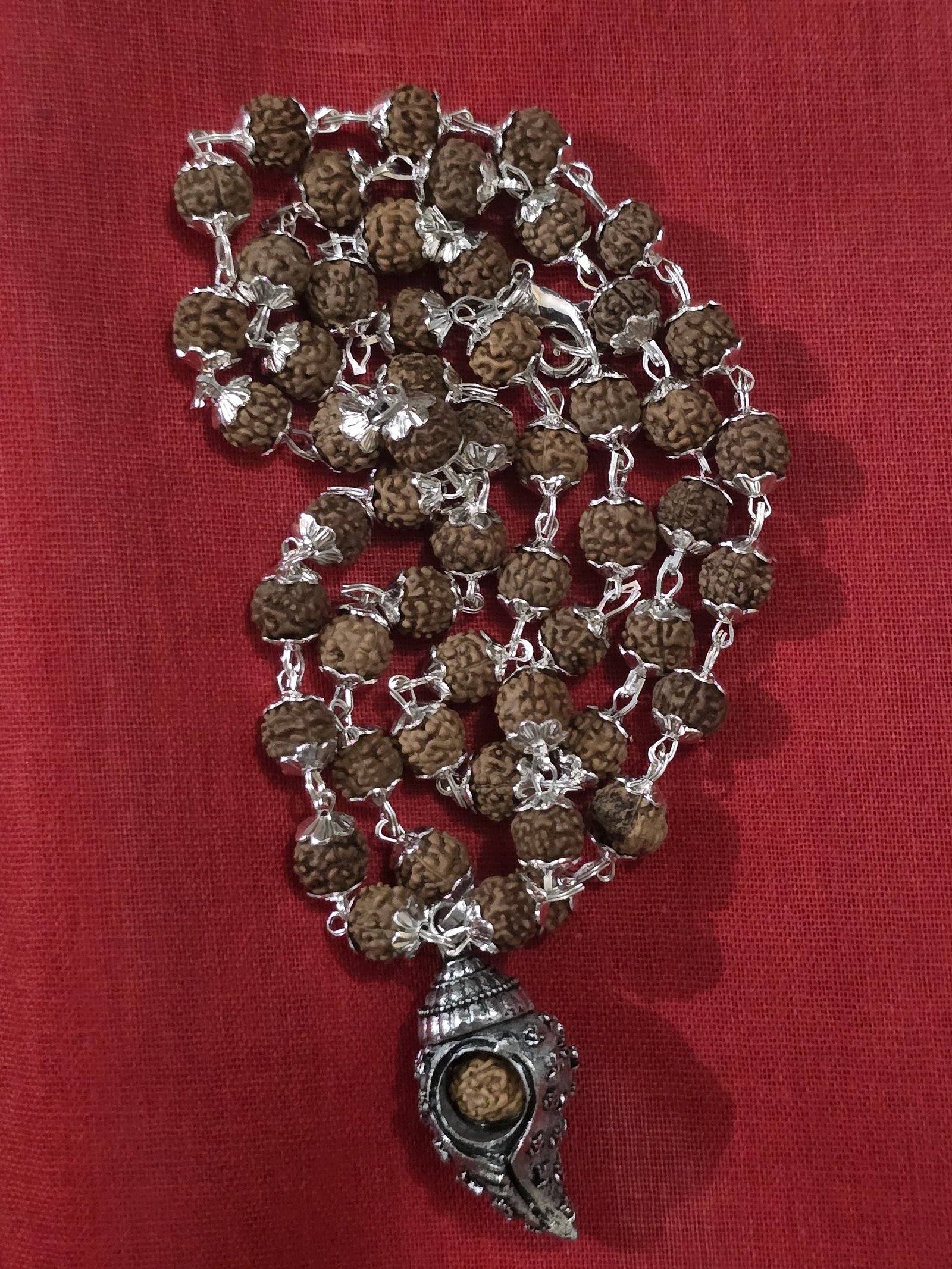 RUDRAKSHA SILVER PLATED MALAI WITH DOLOR