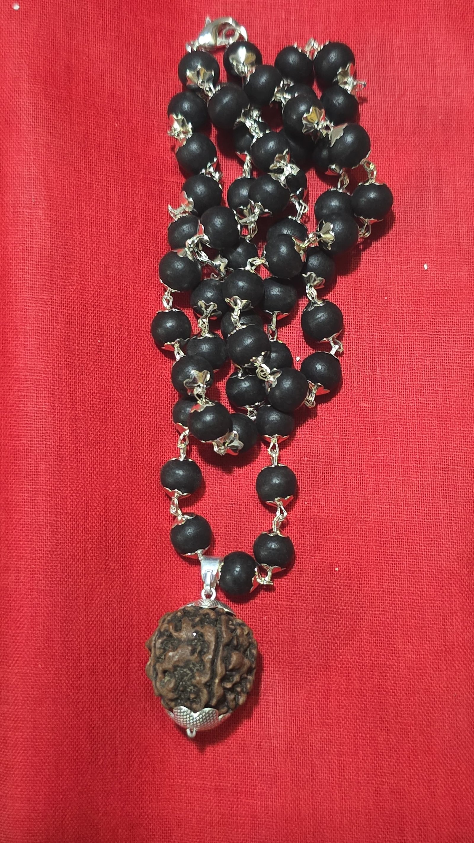 KARUNGALI SILVER PLATED MALAI WITH  RUDRAKSHAM DOLOR