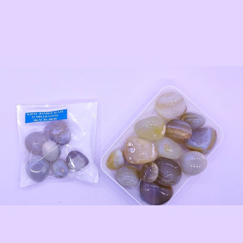 WHITE BABNED AGATE TUMBLES 50GM