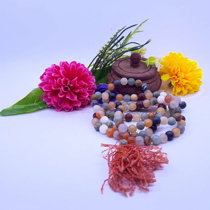 MULTI COLOR AGATE MALAI 8MM 108 BEADS